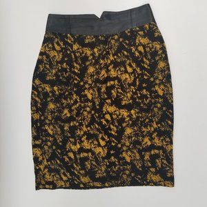 Vintange Black & Orange Silk & Leather Skirt